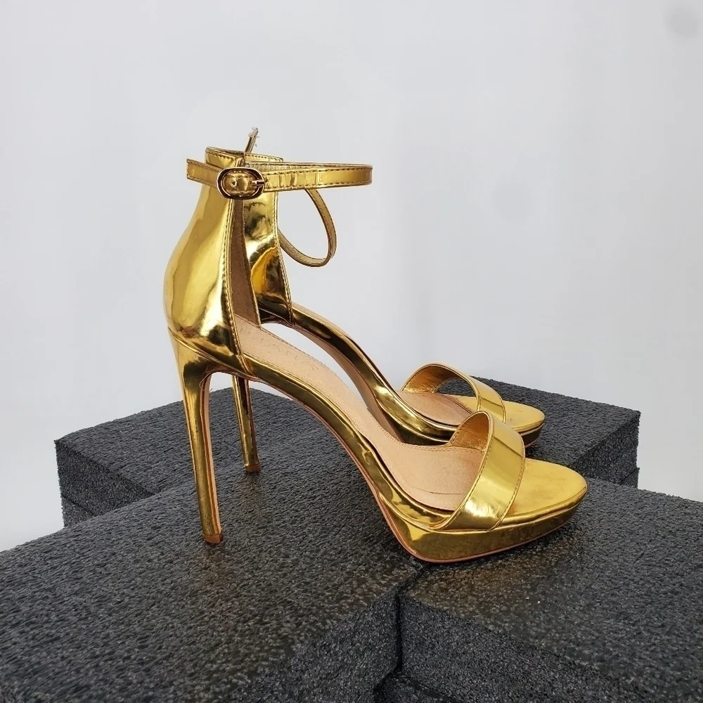 Liliana Metallic Gold Ankle-Strap Stiletto Heels - Picture 12 of 13